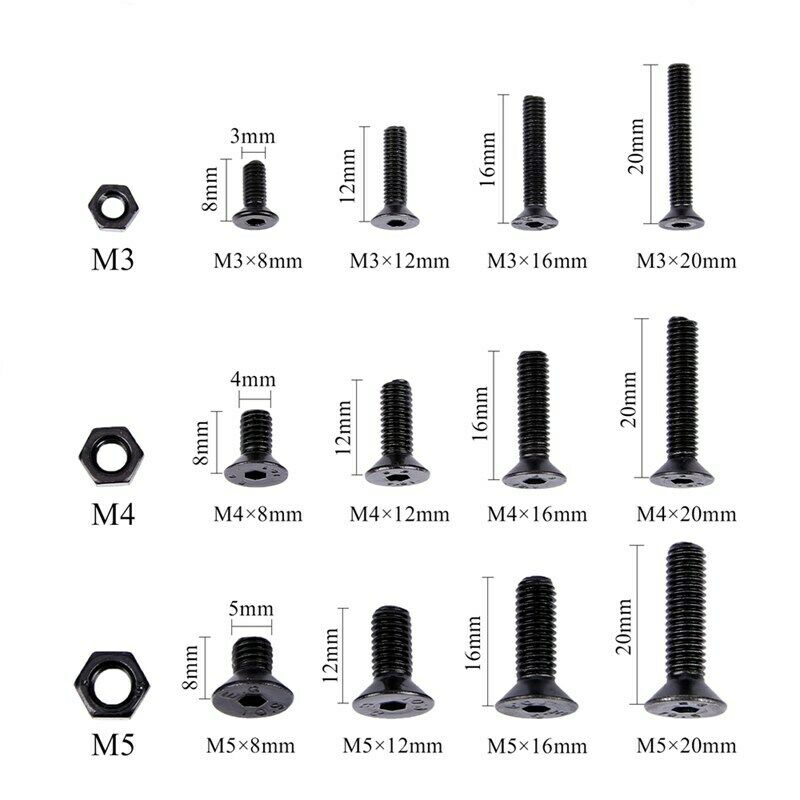 460Pcs M3 M4 M5 Alloy Steel Countersunk Flat Head Hex Socket Cap Screws Nut I8L4
