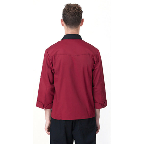 Red Chef Waiter Double-breasted Coat Uniform Long Sleeve Jacket Clothes L