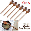 6x Kitchen Wooden Cooking Spoon Wood Soup Spoon Japanese Style Kitchen Uten Hn