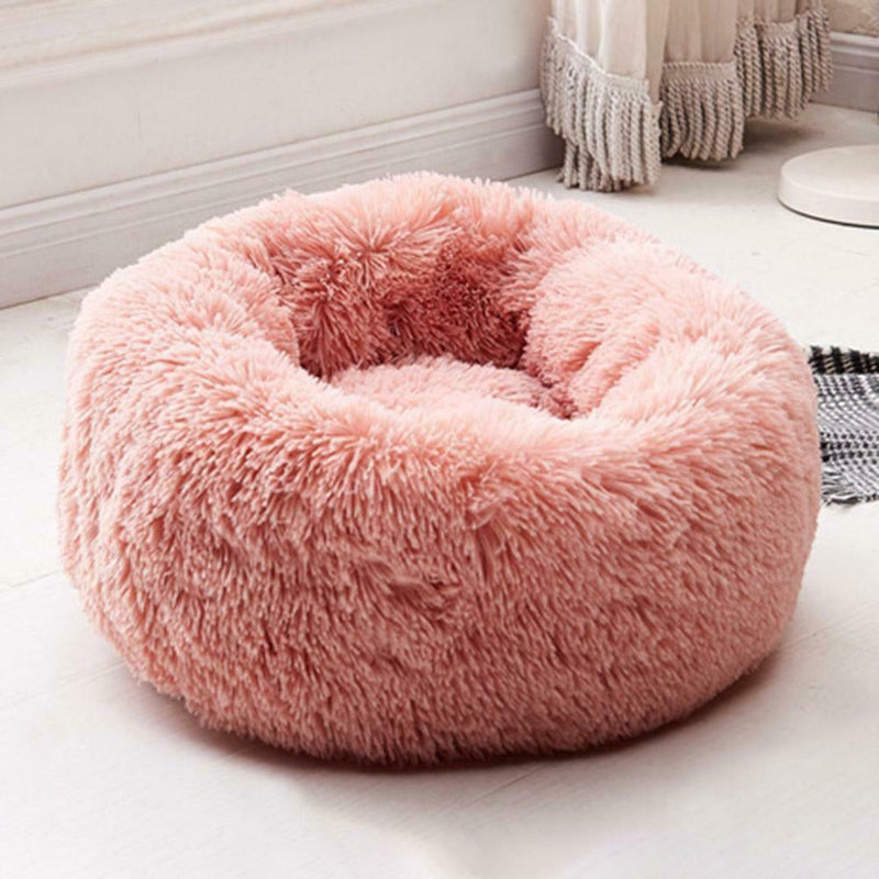 Round Soft Dog Bed Plush Kennel Nest Velvet Folding Pet Mat (Light Pink XS) A