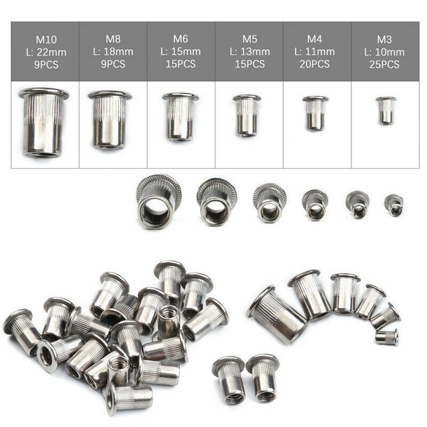 93Pcs Stainless Steel Rivnut Small Countersunk Head Riveted Nuts Insert Nut N1E9