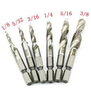 6pcs 1/4" 1/8" Hex Shank Screw Thread Tap Taper Drill Bit HSS Machine Hand Tool