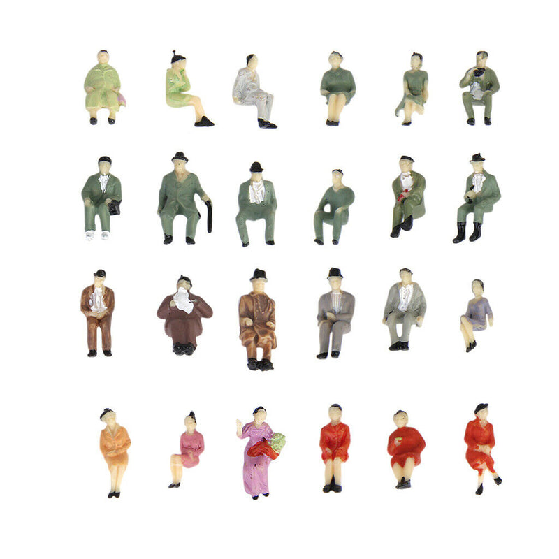 24 Pack of HO Scale 1:87 Seated People Figures Passengers Fine Color Painted