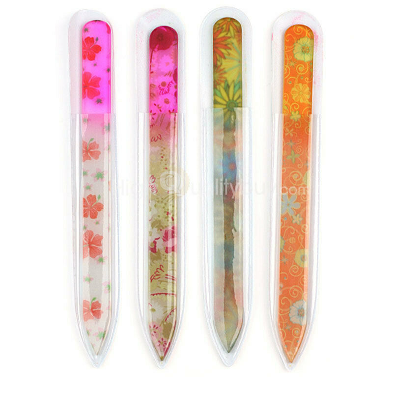 4pcs Color Crystal Glass Nail Art Files Manicure Tool Kit Durable Case 5.5inch