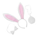 2 Sets Kids Pink Black Cute Bunny Costume Headband Tail Necktie Fancy Dress