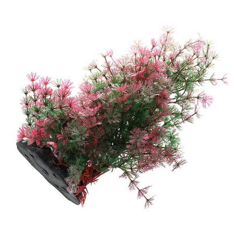 9.8" Length Artificial Plastic Fish Tank Decor Grass Plant Red Green