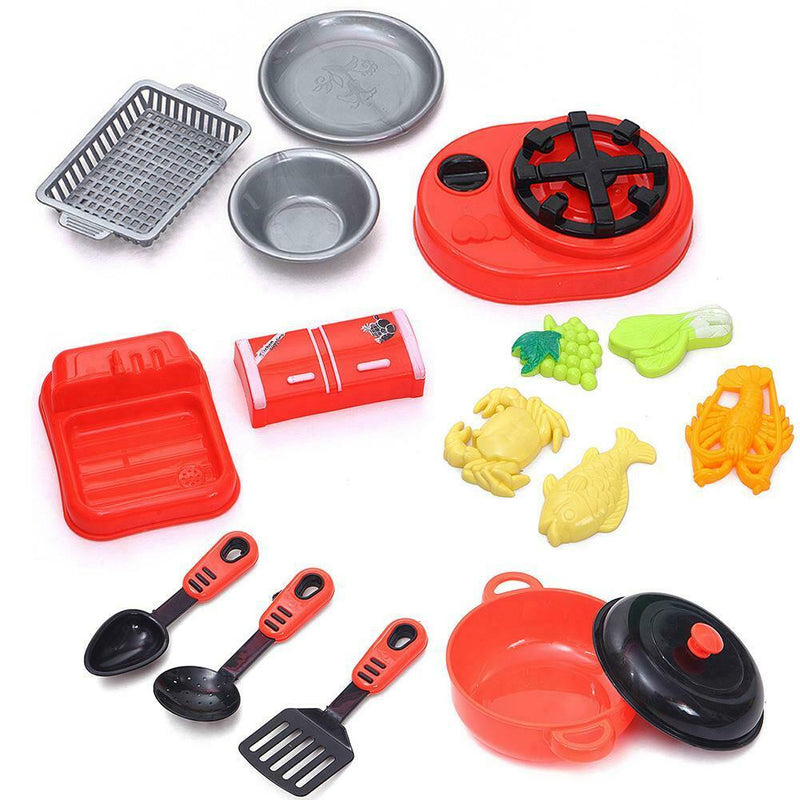 16pcs Cooking Pretend Play Toys Simulator Kitchen Fish Food Pots Pans Cookware