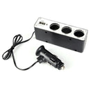 Triple Socket Splitter Cigarette Lighter Adapter Plug & USB Port 3 Way Charge ^