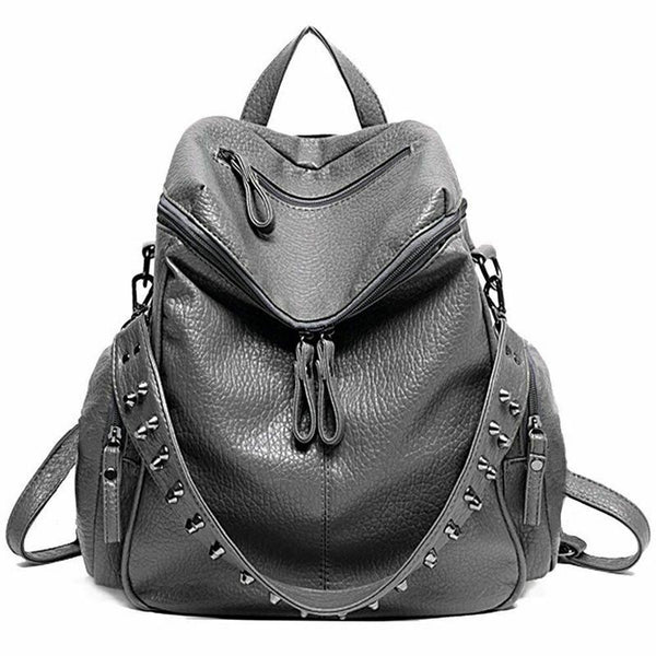 Women Backpack Purse 3 ways PU Washed Leather Rivet Studded Ladies Rucksack R6W7