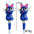 Cute Cartoon Blue Cat Dangles Earrings Creative Ear Drop Women Jewelry Gift A