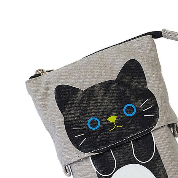 Cute Cat Pencil Case Flexible Pen Bag Zipper Box Makeup Brush Pouch Black