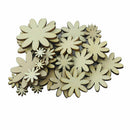 Pack of 50 Mixed Size Wooden Flower Shape Embellishments for DIY Decoration S7P9
