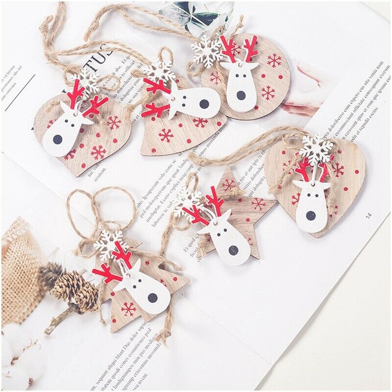 1 Set 6Pcs Christmas Decorations Ornaments Wooden Printing Ornaments Merry  C2H4