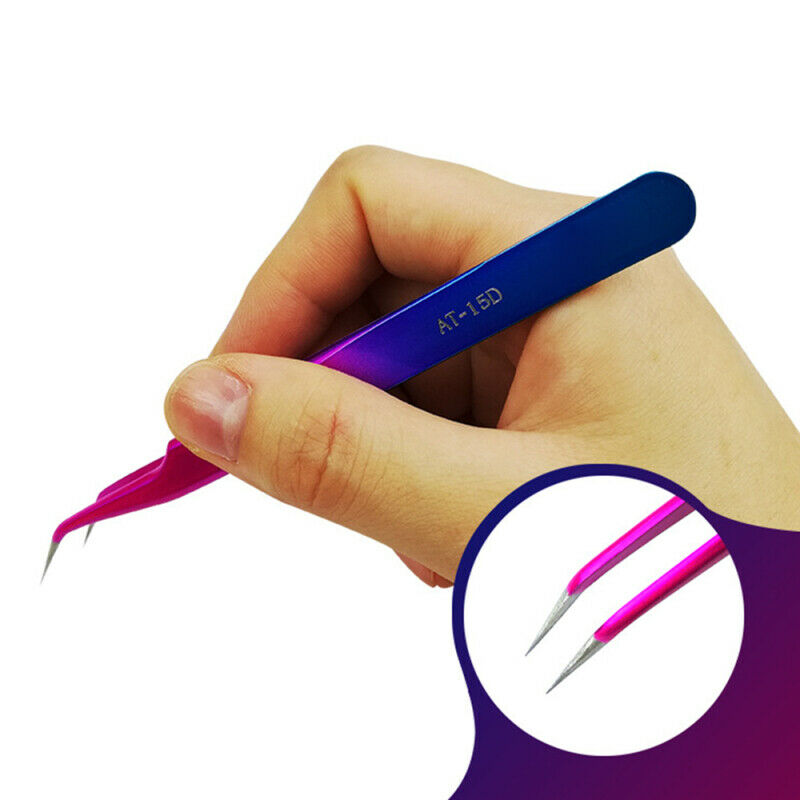 4x Electroplated Colorful Tweezers Precision Stainless Steel Anti-static Tweezer