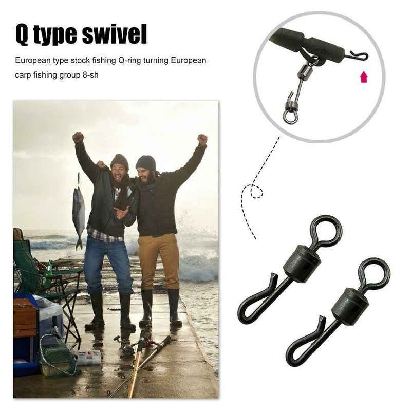 25pcs Black Q-Shaped Quick Change Swivels Fishing Terminal for Carp Fishing