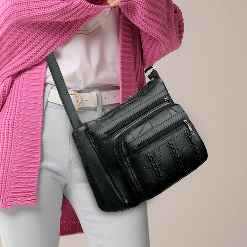 Retro Solid Shoulder Handbags Braided Women PU Multi-pocket Messenger Bag