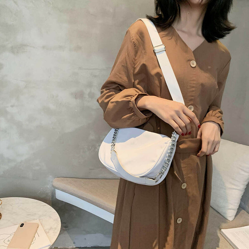 Nylon Women Shoulder Handbags Solid Ladies Travel Messenger Bags (White)