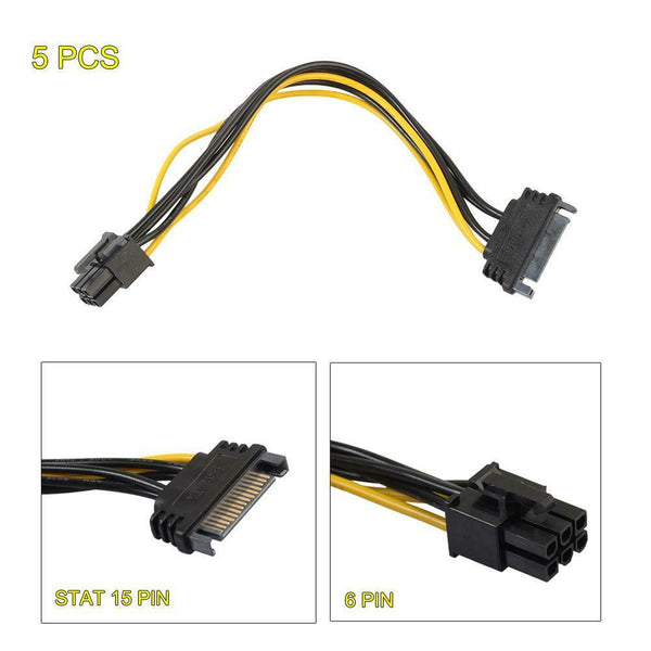 5pcs 15pin SATA Power to 6pin PCI-e PCI Express Adapter Cable for Video Car