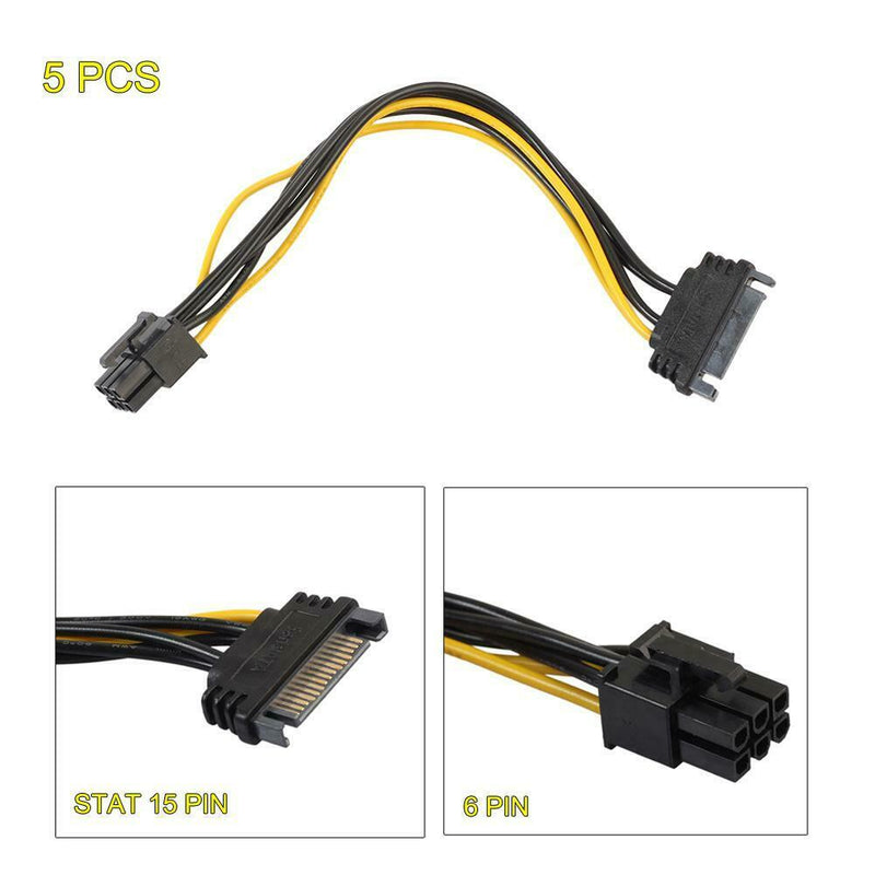 5pcs 15pin SATA Power to 6pin PCI-e PCI Express Adapter Cable for Video Car