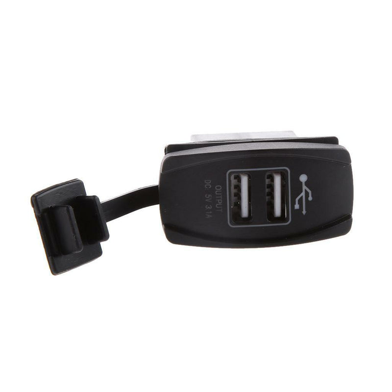 Waterproof Blue LED 12V-24V Motorcycle Car 2-USB Power Charger Rocker Switch