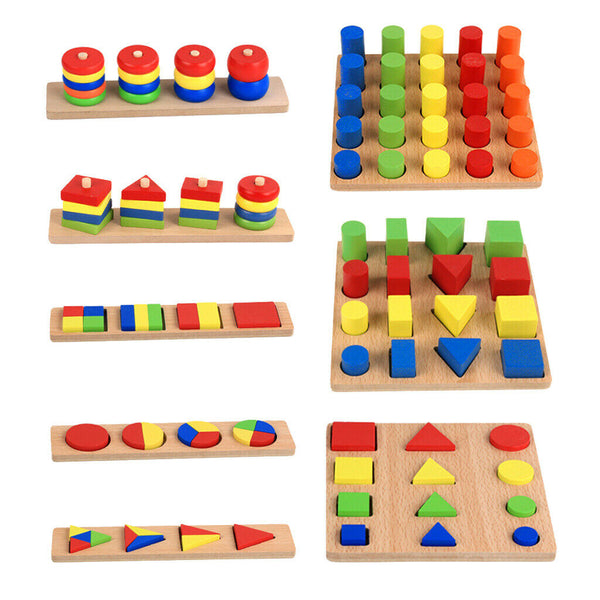 Stack and Sort Board - Montessori Wooden Educational Color & Shape Recognition