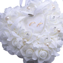 Wedding Ceremony Party Foam Rose Flower Ring Bearer Pillow Cushion White Decor
