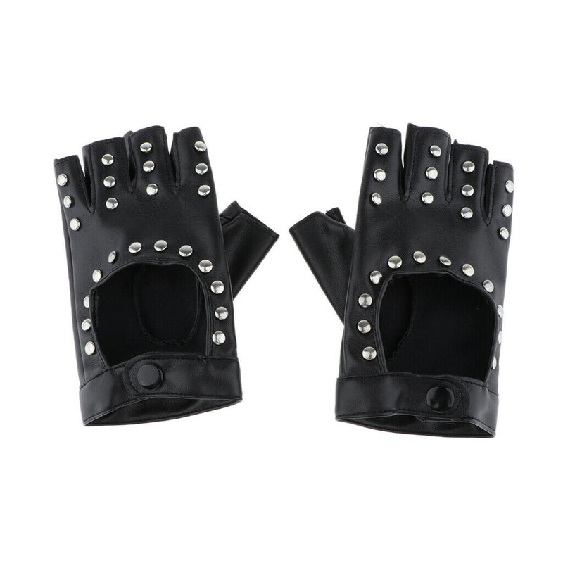 Rivets Gloves Half Finger Gloves Black Hollow out Driving Fingerless Gloves