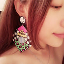 Exquisite Colorful Acrylic Long Drop Dangle Pop-Art Cubic Pattern Gift Women
