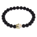 Beads Bracelet Natural Moon Stone Rhinestone Crown Bangle Jewelry (Black) A