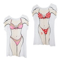 2x Floral Polka Dots Women Bikini Long T Shirt Cover Up Fancy Dress Top Tee