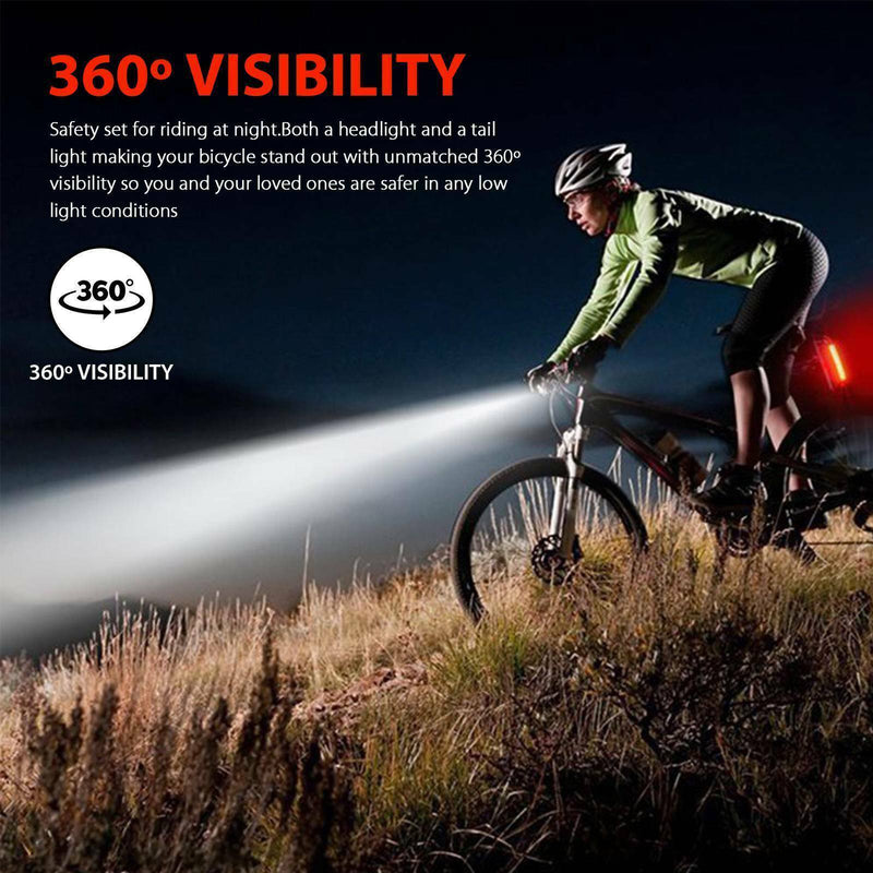 10000 Lumen Rechargeable Mountain Bike Lights Bicycle Torch Front + Rear Lamp !