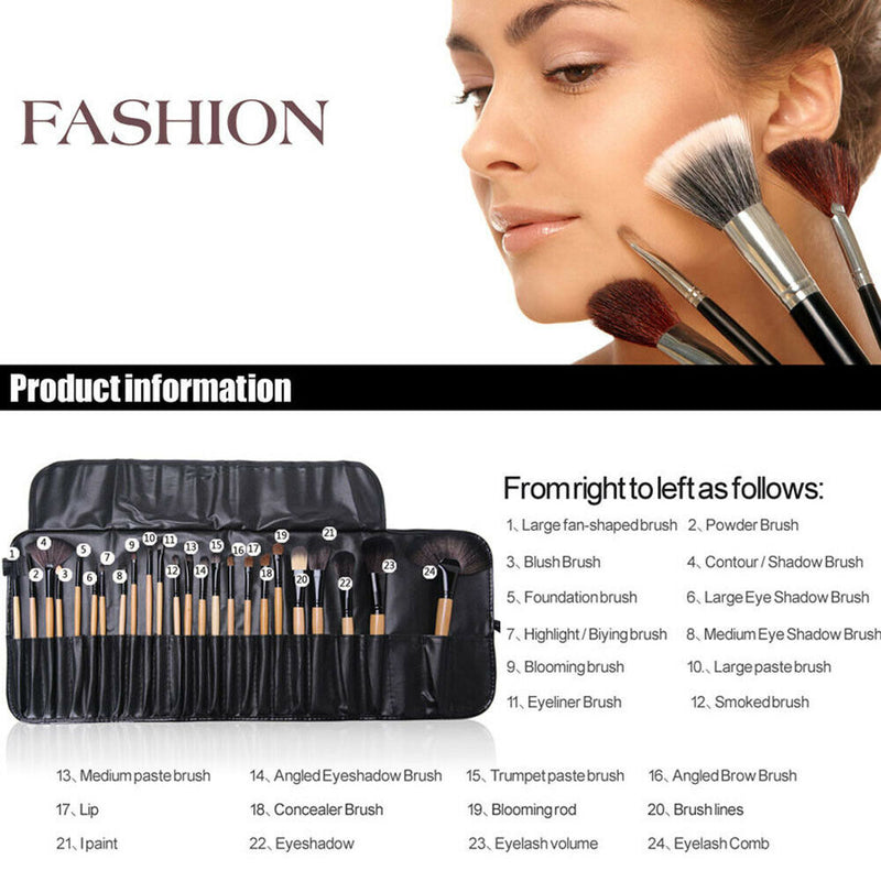 Pro 24 Pcs Makeup Brushes Cosmetic Tool Eyeshadow Powder Brush Set w/ Case AU