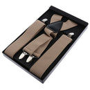 Men's Y-Shaped Adjustable Suspenders 4 Metal Clips, Elastic Straps Khaki