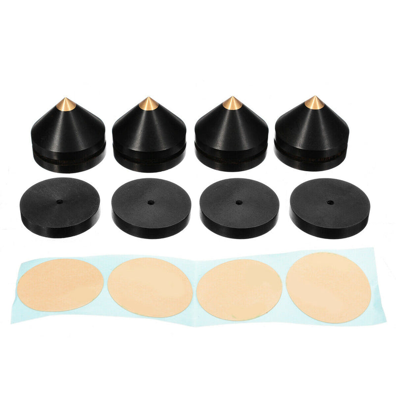 4Pcs Ebony Wooden HIFI Speaker Isolation Spike Cone Copper Feet 23 mm +Base Pad