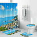 4Pcs Home Bathroom Decor Set Bathroom Seaside City Pattern Toilet Seat Cove