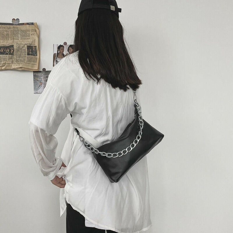Women Solid Color Crossbody Shoulder Bag PU Chain Lady Travel Messenger Satchel