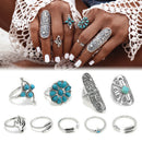 9pcs Fashion Bohemian Turquoise Arrow Ethnic Boho Open Midi Knuckle Ring Set