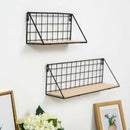 2Pcs Wooden Iron Wall Shelf Wall Mounted Storage Rack Organization for Kitc