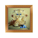 DIY 5D Round Diamond Rhinestone Cross Stitch Painting Home Decor Cute Cat