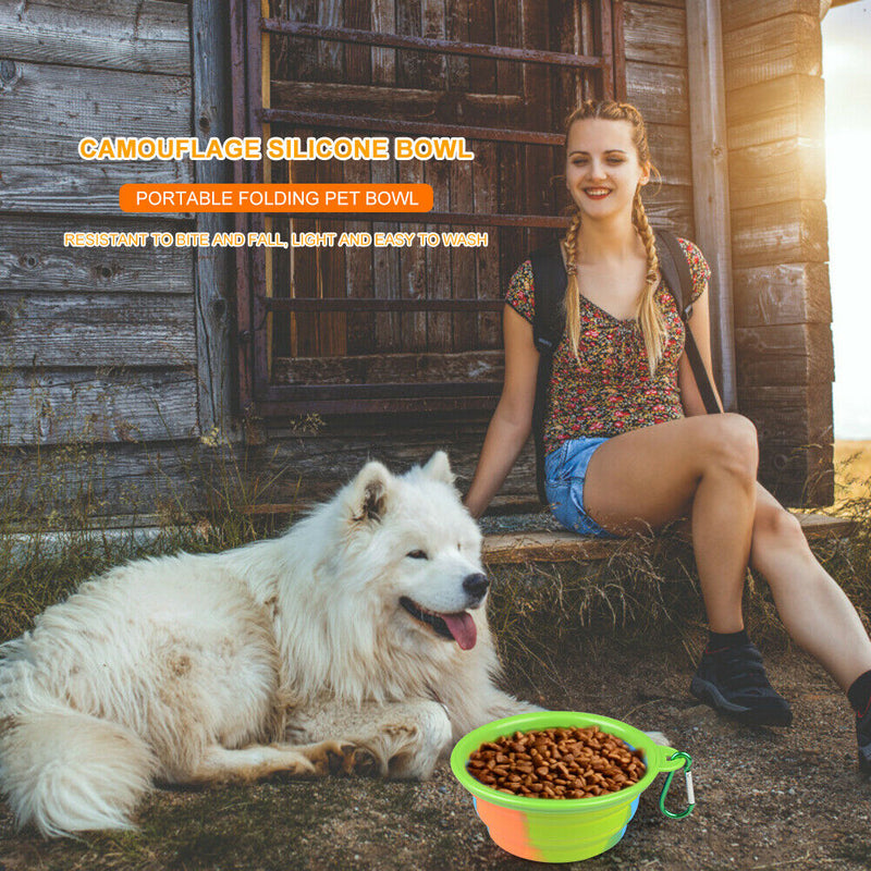 Dog Silicone Bowl Folding Outdoor Portable Pet Food Feeder Dish (Green) A