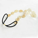 Womens Fashion Metal Chain Jewelry Hollow Rose Flower Elastic Hair Band Headband