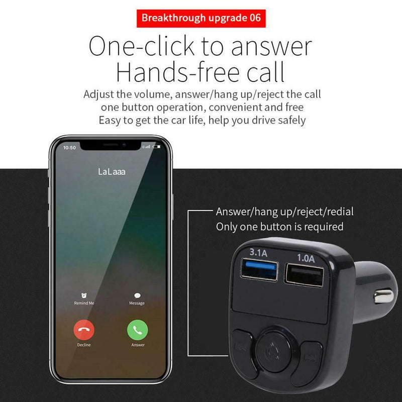 X22 3.1A LED Screen Handsfree Car Charger Wireless Bluetooth 5.0 FM Transmitter