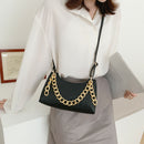 Women Stone Leather Shoulder Bags Elegant Chain Messenger Handbags (Black)
