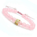 Fashion Women Zircon Crown Pink Stone Strand Bracelet Beads Bangle Jewelry A