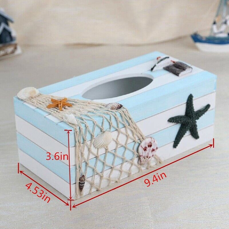 Wood Tissue Box Cover Shell Fishnet Beach Pumping Tray Tissue Holders (Star Z5K6