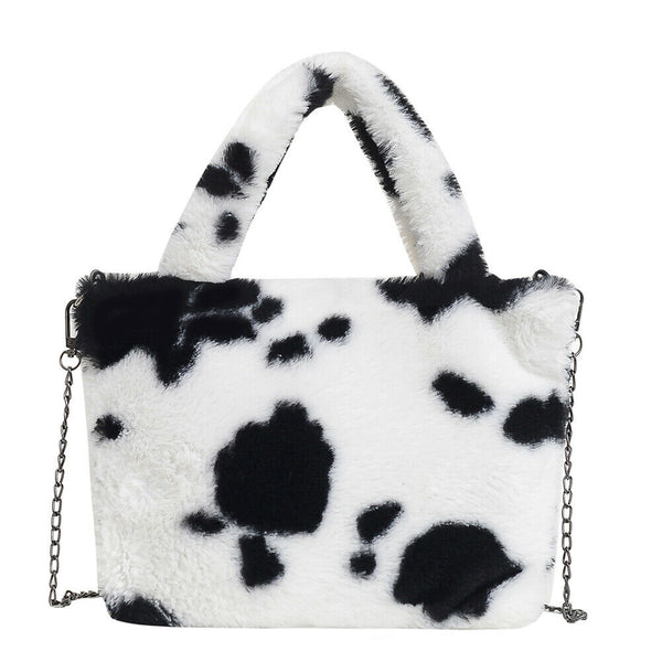 Plush Messenger Bag Women Winter Fashion Shoulder Fluffy Handbag (Black)