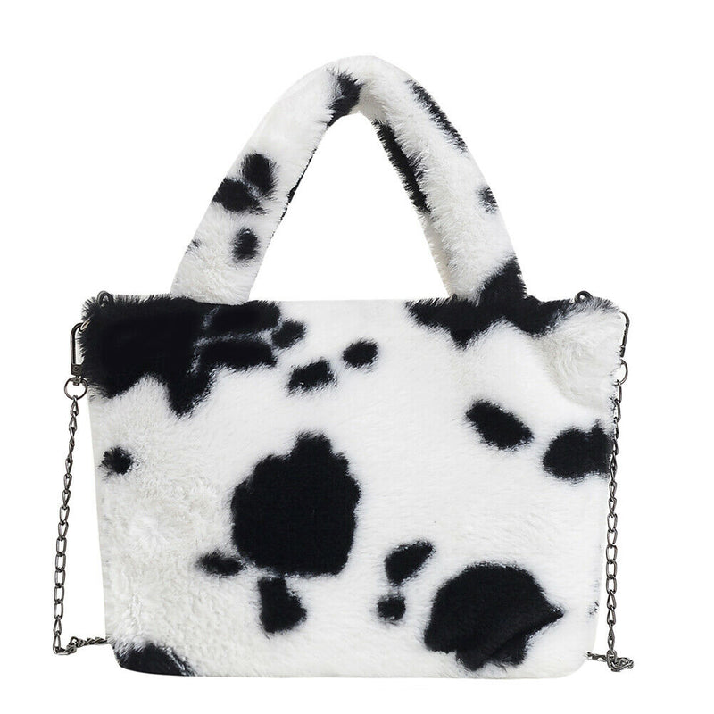 Plush Messenger Bag Women Winter Fashion Shoulder Fluffy Handbag (Black)