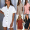 Summer Short Sleeve Jumpsuit Linen Button Playsuit Women Solid V-Neck Casua H9M5