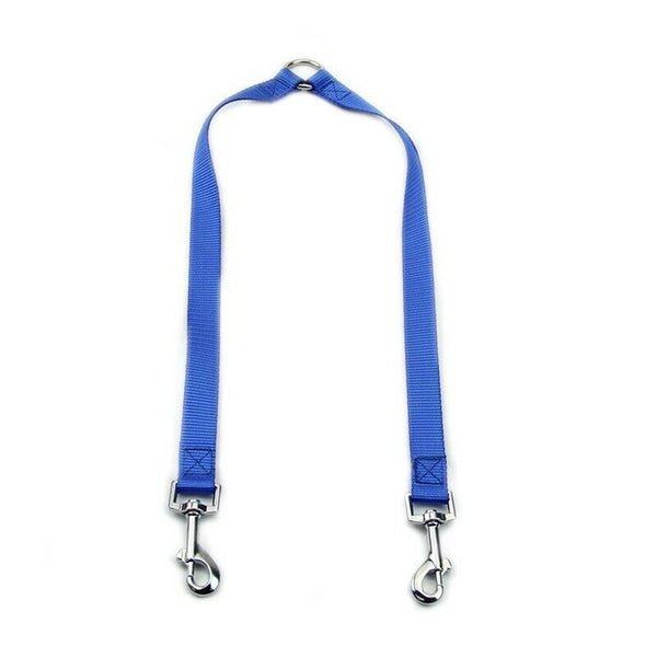 Blue Nylon Double Dual Two Pets Dogs Leash 1 Lead 2 Way Coupler Walk Neckla