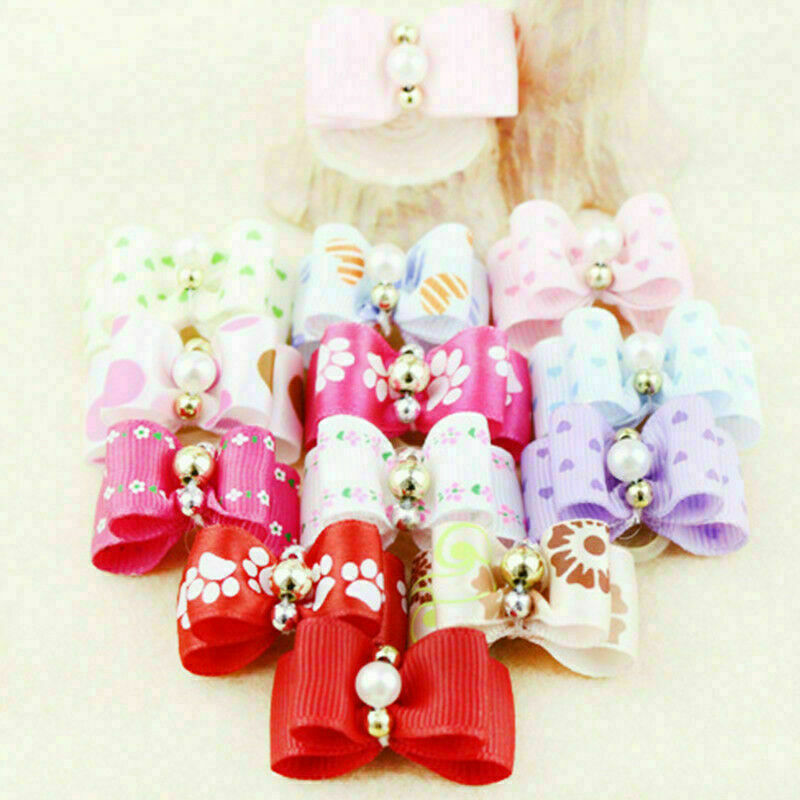 10pcs Cat Puppy Headdress Assorted Pet Band Dog Accessory Hair Bows Rubber I6C1